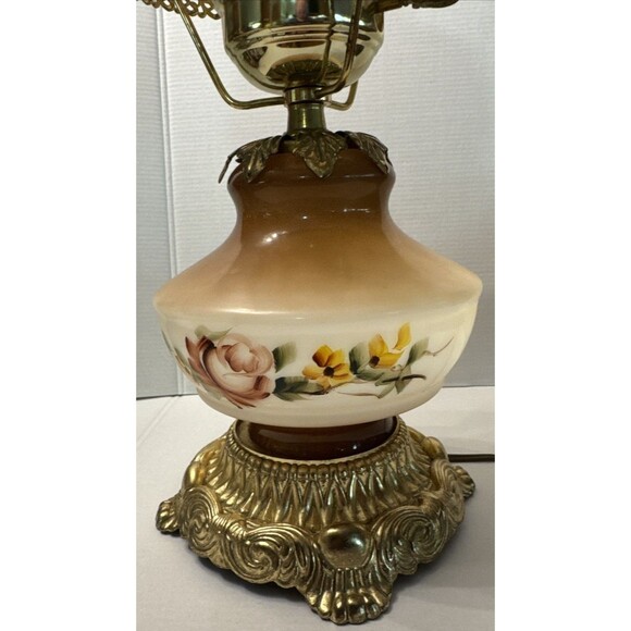 VTG Accurate Casting Hurricane Parlor Lamp Brown Floral Gone With The Wind WORKS - Picture 8 of 9
